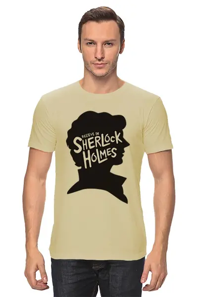 Заказать мужскую футболку в Москве. Футболка классическая Believe in Sherlock от skynatural - готовые дизайны и нанесение принтов.