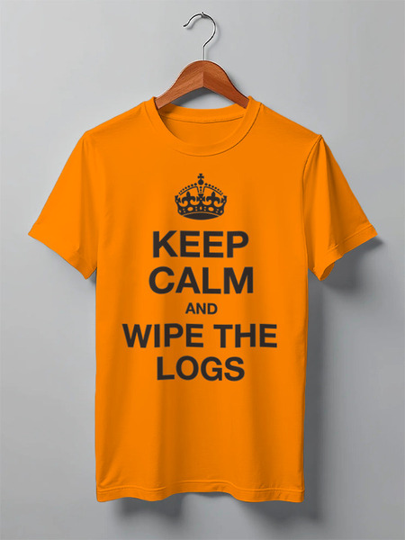 Заказать мужскую футболку в Москве. Футболка классическая KEEP CALM AND WIPE THE LOGS от darkdrag@badboot.ru - готовые дизайны и нанесение принтов.