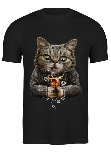 Заказать мужскую футболку в Москве. Футболка классическая Whiskey Cat от skynatural - готовые дизайны и нанесение принтов.