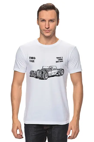 Заказать мужскую футболку в Москве. Футболка классическая Ford Model T 1926 от BeliySlon - готовые дизайны и нанесение принтов.