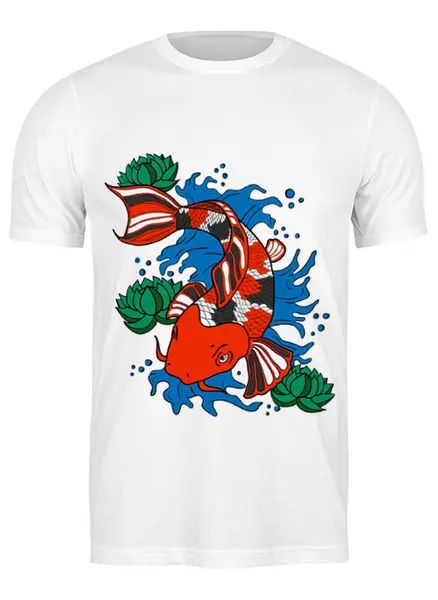 Заказать мужскую футболку в Москве. Футболка классическая Мудрая рыба от BeliySlon - готовые дизайны и нанесение принтов.