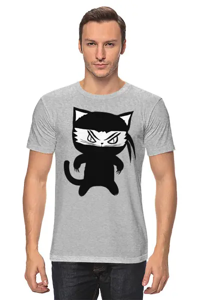 Заказать мужскую футболку в Москве. Футболка классическая Ninja Cat от oneredfoxstore@gmail.com - готовые дизайны и нанесение принтов.