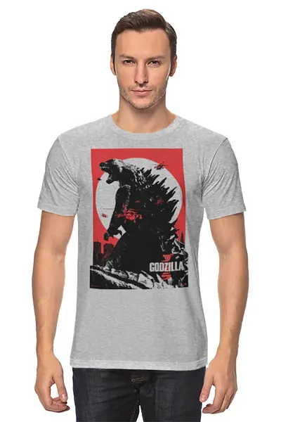 Заказать мужскую футболку в Москве. Футболка классическая Godzilla gray от KinoArt - готовые дизайны и нанесение принтов.