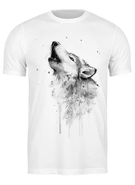 Заказать мужскую футболку в Москве. Футболка классическая Акварельный Волк от printik - готовые дизайны и нанесение принтов.