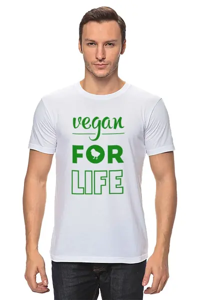 Заказать мужскую футболку в Москве. Футболка классическая Vegan for life от catification - готовые дизайны и нанесение принтов.