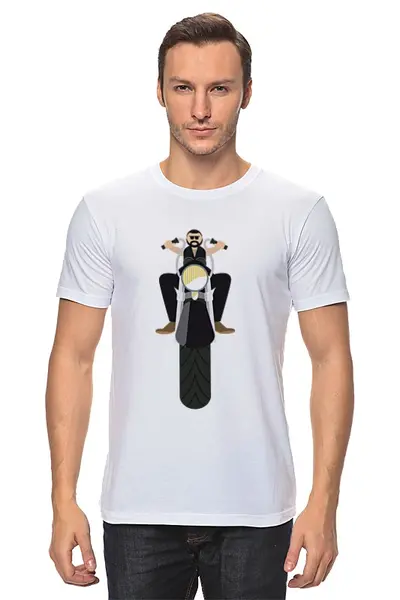 Заказать мужскую футболку в Москве. Футболка классическая Байкер на мотоцикле  от ne_free_bird@mail.ru - готовые дизайны и нанесение принтов.