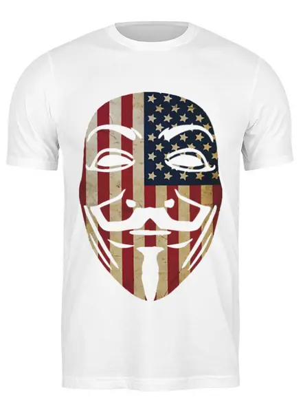 Заказать мужскую футболку в Москве. Футболка классическая USA Anonymous от skynatural - готовые дизайны и нанесение принтов.
