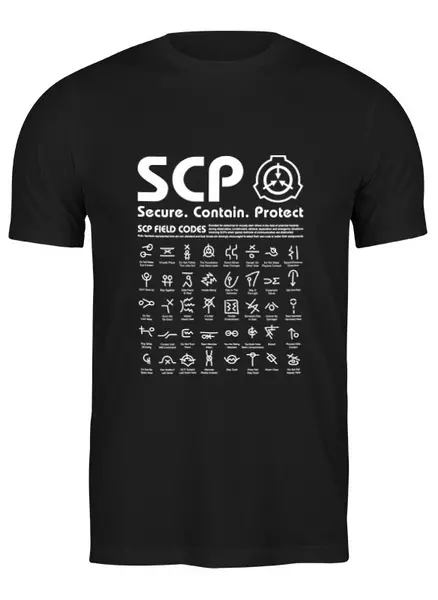 Заказать мужскую футболку в Москве. Футболка классическая SCP Foundation от geekbox - готовые дизайны и нанесение принтов.