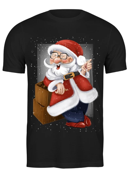 Заказать мужскую футболку в Москве. Футболка классическая Дед Мороз с бокалом вина от Марина  - готовые дизайны и нанесение принтов.