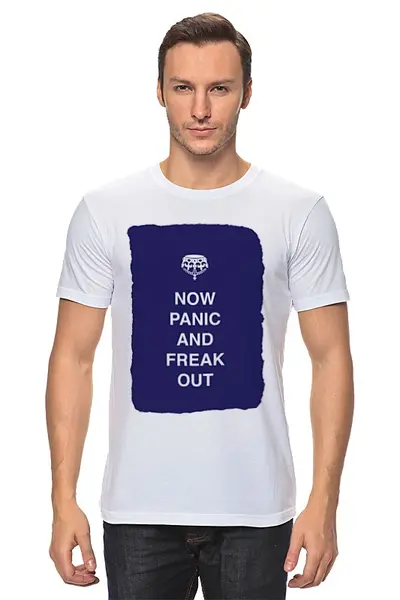 Заказать мужскую футболку в Москве. Футболка классическая Now panic and freak out от zen4@bk.ru - готовые дизайны и нанесение принтов.