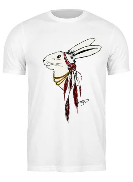 Заказать мужскую футболку в Москве. Футболка классическая Кролик индеец  от rozhnikova - готовые дизайны и нанесение принтов.