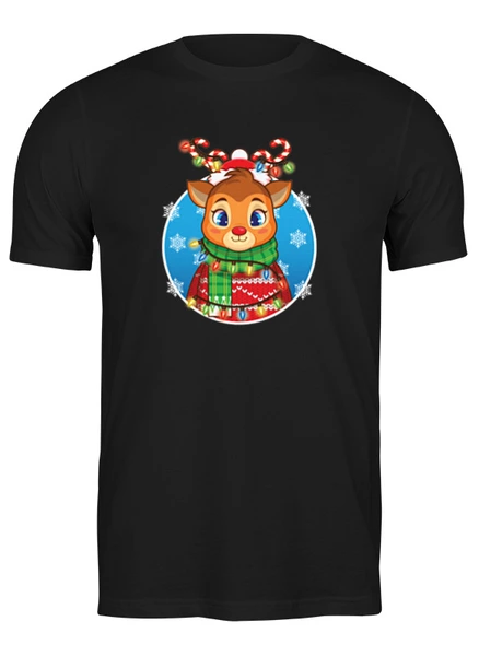 Заказать мужскую футболку в Москве. Футболка классическая Новогодний олень с гирляндой от 228design  - готовые дизайны и нанесение принтов.