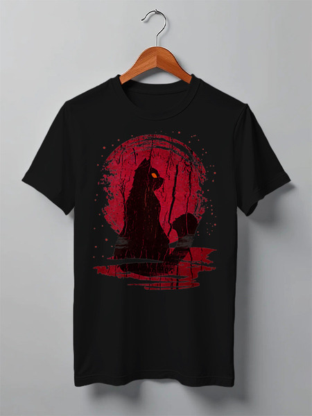 Заказать мужскую футболку в Москве. Футболка классическая Red Moon Cat от oneredfoxstore@gmail.com - готовые дизайны и нанесение принтов.