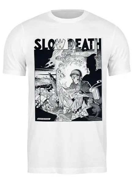 Заказать мужскую футболку в Москве. Футболка классическая SLOW DEATH T-shirt от BigBrother - готовые дизайны и нанесение принтов.