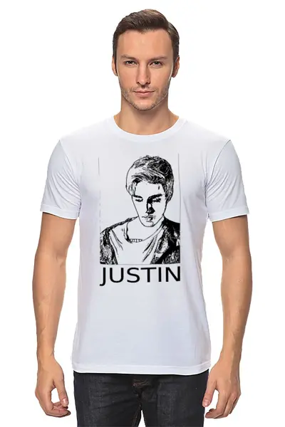 Заказать мужскую футболку в Москве. Футболка классическая Justin Bieber  от cherdantcev - готовые дизайны и нанесение принтов.
