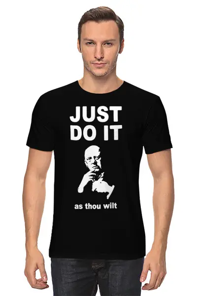 Заказать мужскую футболку в Москве. Футболка классическая Just do it (as thou wilt) от Vorohn - готовые дизайны и нанесение принтов.