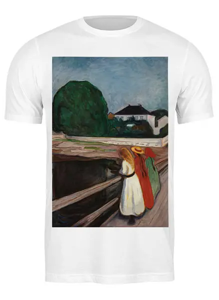 Заказать мужскую футболку в Москве. Футболка классическая Девушки на мосту (картина Эдварда Мунка) от trend - готовые дизайны и нанесение принтов.