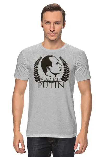 Заказать мужскую футболку в Москве. Футболка классическая Vladimir Putin от gopotol - готовые дизайны и нанесение принтов.