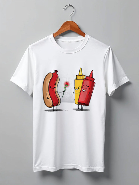 Заказать мужскую футболку в Москве. Футболка классическая Hot Dog Valentine от Александр Серебренников - готовые дизайны и нанесение принтов.