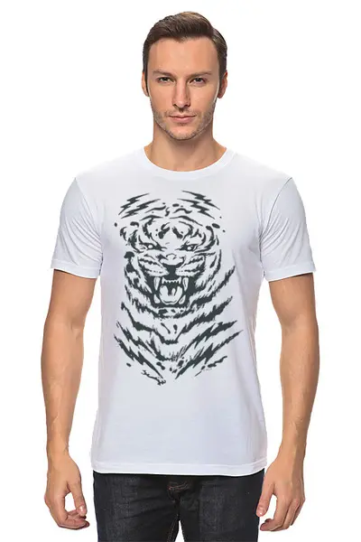 Заказать мужскую футболку в Москве. Футболка классическая Белый тигр от Елена  - готовые дизайны и нанесение принтов.