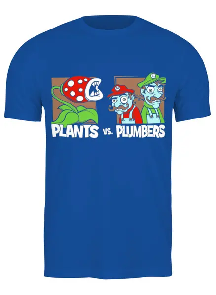 Заказать мужскую футболку в Москве. Футболка классическая Plants vs plumbers(противостояние) от ПРИНТЫ ПЕЧАТЬ  - готовые дизайны и нанесение принтов.