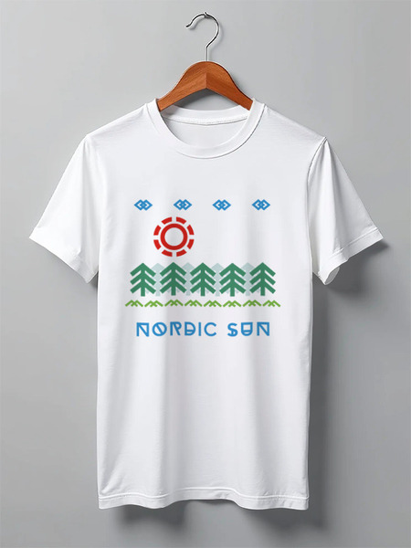 Заказать мужскую футболку в Москве. Футболка классическая Nordic Sun от white_irbis - готовые дизайны и нанесение принтов.