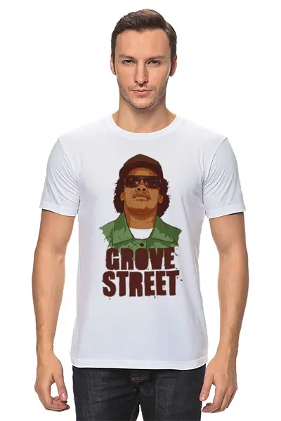 Заказать мужскую футболку в Москве. Футболка классическая GROVE STREET 4 LIFE от 7SWɅG - готовые дизайны и нанесение принтов.