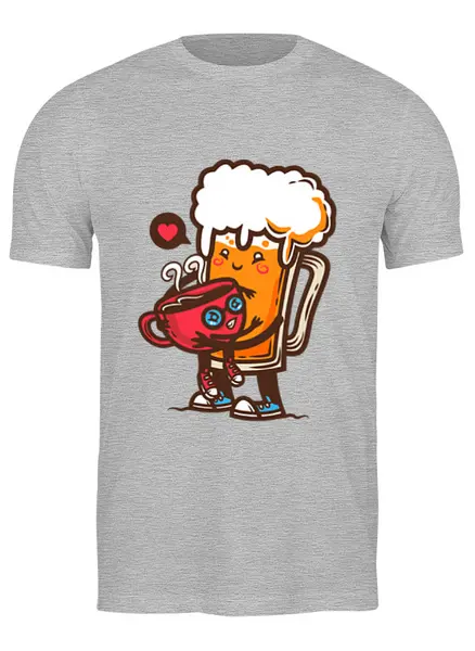Заказать мужскую футболку в Москве. Футболка классическая Пиво и кофе от Yaroslava - готовые дизайны и нанесение принтов.