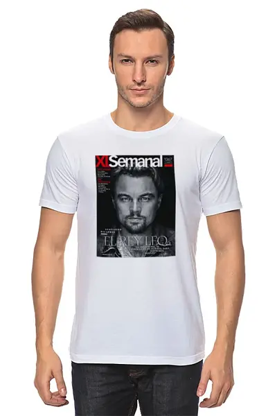 Заказать мужскую футболку в Москве. Футболка классическая Леонардо Ди Каприо  от cherdantcev - готовые дизайны и нанесение принтов.