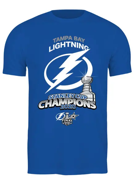 Заказать мужскую футболку в Москве. Футболка классическая Tampa Bay Lightning Stanley Cup Champions 2020 от KutvinoV.com  - готовые дизайны и нанесение принтов.