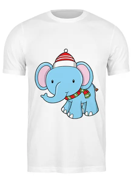 Заказать мужскую футболку в Москве. Футболка классическая слон Новый год от Amerikanka - готовые дизайны и нанесение принтов.