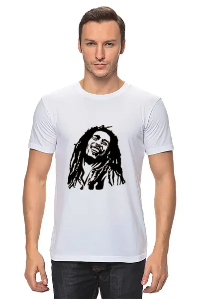 Заказать мужскую футболку в Москве. Футболка классическая Я люблю Боба Марли. от Дахул Лазарева - готовые дизайны и нанесение принтов.