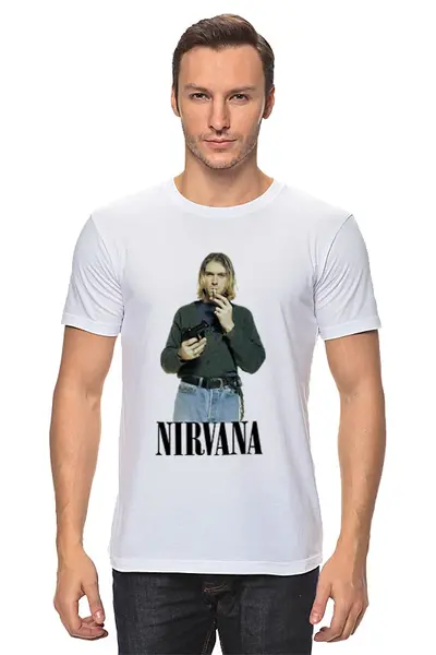 Заказать мужскую футболку в Москве. Футболка классическая Nirvana Kurt Cobain  от rancid - готовые дизайны и нанесение принтов.