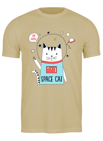 Заказать мужскую футболку в Москве. Футболка классическая Космический кот от skynatural - готовые дизайны и нанесение принтов.