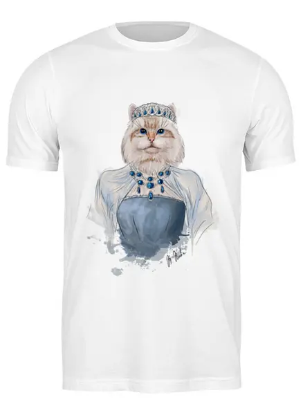 Заказать мужскую футболку в Москве. Футболка классическая Queen cat от Ксения Мироедова - готовые дизайны и нанесение принтов.