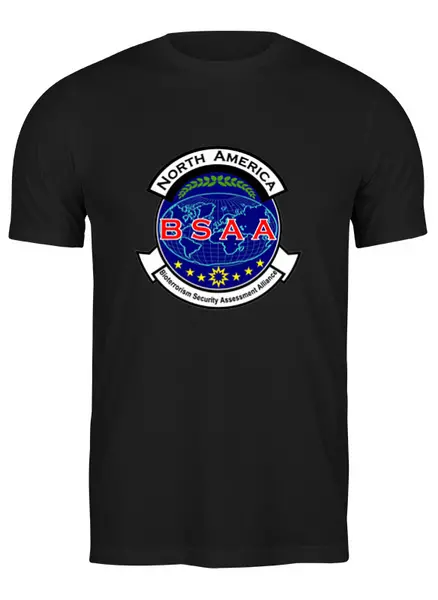 Заказать мужскую футболку в Москве. Футболка классическая Resident Evil. BSAA от game-fan - готовые дизайны и нанесение принтов.