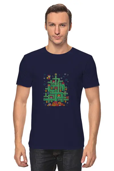 Заказать мужскую футболку в Москве. Футболка классическая Марио (С новым годом) от GeekFox  - готовые дизайны и нанесение принтов.