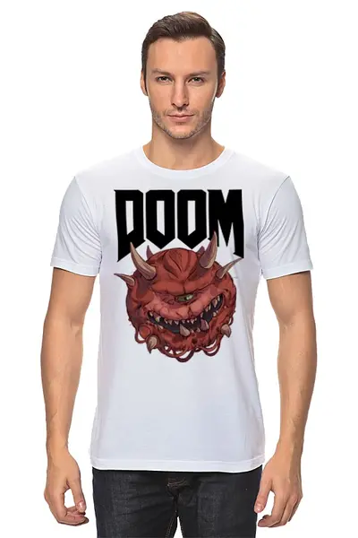 Заказать мужскую футболку в Москве. Футболка классическая Doom game  от Leichenwagen - готовые дизайны и нанесение принтов.