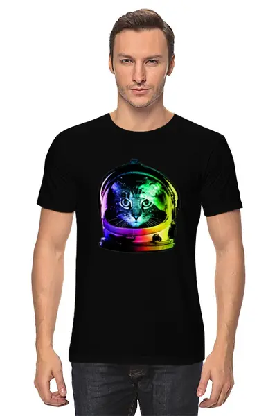 Заказать мужскую футболку в Москве. Футболка классическая Astronaut Cat от Михаил Авилкин - готовые дизайны и нанесение принтов.