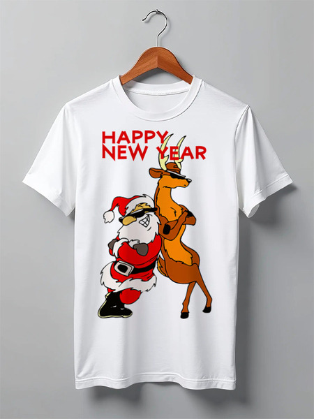 Заказать мужскую футболку в Москве. Футболка классическая Happy New Year от Leichenwagen - готовые дизайны и нанесение принтов.
