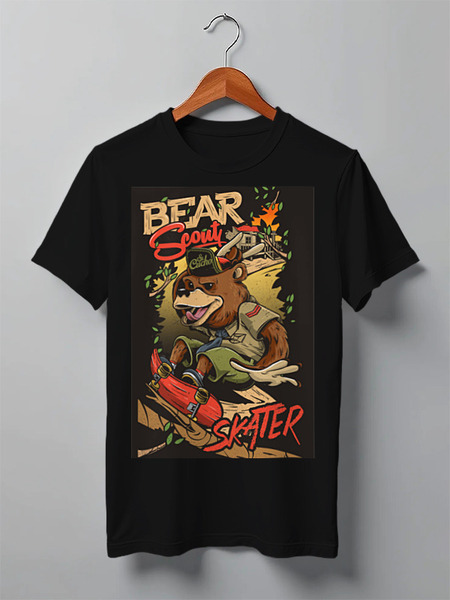 Заказать мужскую футболку в Москве. Футболка классическая Bear skater от Никита Коледенков - готовые дизайны и нанесение принтов.