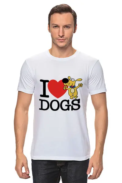 Заказать мужскую футболку в Москве. Футболка классическая Я люблю собак от Zamula - готовые дизайны и нанесение принтов.