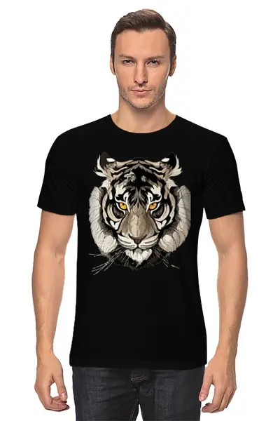 Заказать мужскую футболку в Москве. Футболка классическая Тигрище black от Vasilixa - готовые дизайны и нанесение принтов.