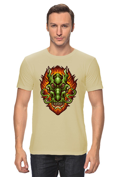 Заказать мужскую футболку в Москве. Футболка классическая Огненный дракон от skynatural - готовые дизайны и нанесение принтов.