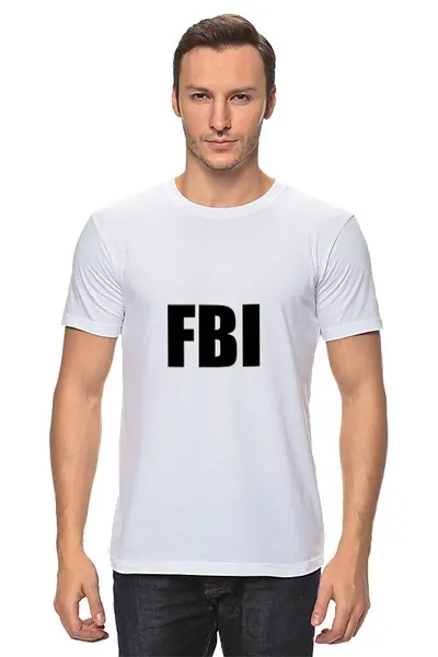 Заказать мужскую футболку в Москве. Футболка классическая FBI фбр от londerbeg - готовые дизайны и нанесение принтов.