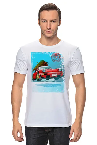 Заказать мужскую футболку в Москве. Футболка классическая Christmas Car от balden - готовые дизайны и нанесение принтов.