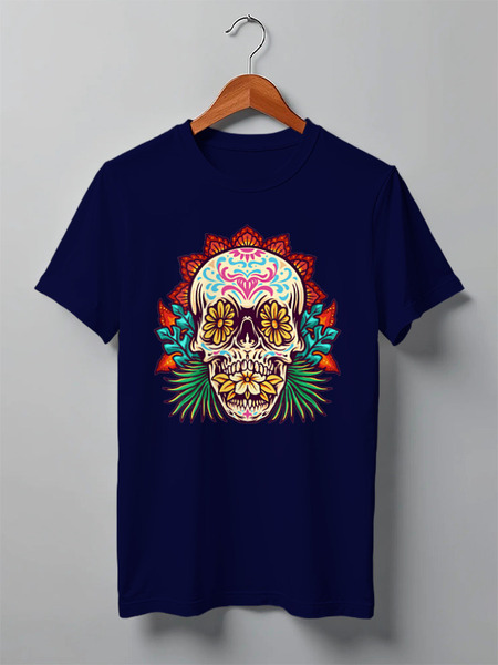 Заказать мужскую футболку в Москве. Футболка классическая Flowers Skull от skynatural - готовые дизайны и нанесение принтов.
