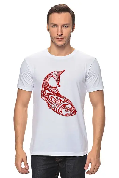 Заказать мужскую футболку в Москве. Футболка классическая рыба стилизованная от alik6464@mail.ru - готовые дизайны и нанесение принтов.