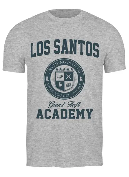 Заказать мужскую футболку в Москве. Футболка классическая GTA. Los Santos Grand Theft Academy от geekbox - готовые дизайны и нанесение принтов.