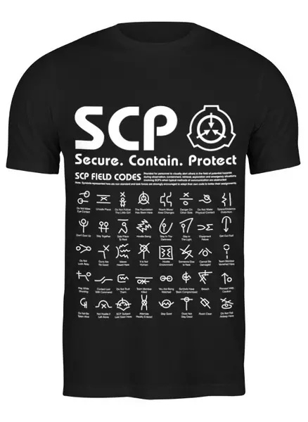 Заказать мужскую футболку в Москве. Футболка классическая SCP Foundation от geekbox - готовые дизайны и нанесение принтов.